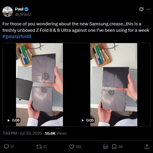 خبر بد برای طرفداران گوشی تاشوی سامسونگ / چینخوردگی نمایشگر بعد از چند روز نمایان میشود خبر بد برای طرفداران گوشی تاشوی سامسونگ / چین خوردگی نمایشگر بعد از چند روز نمایان میشود!
